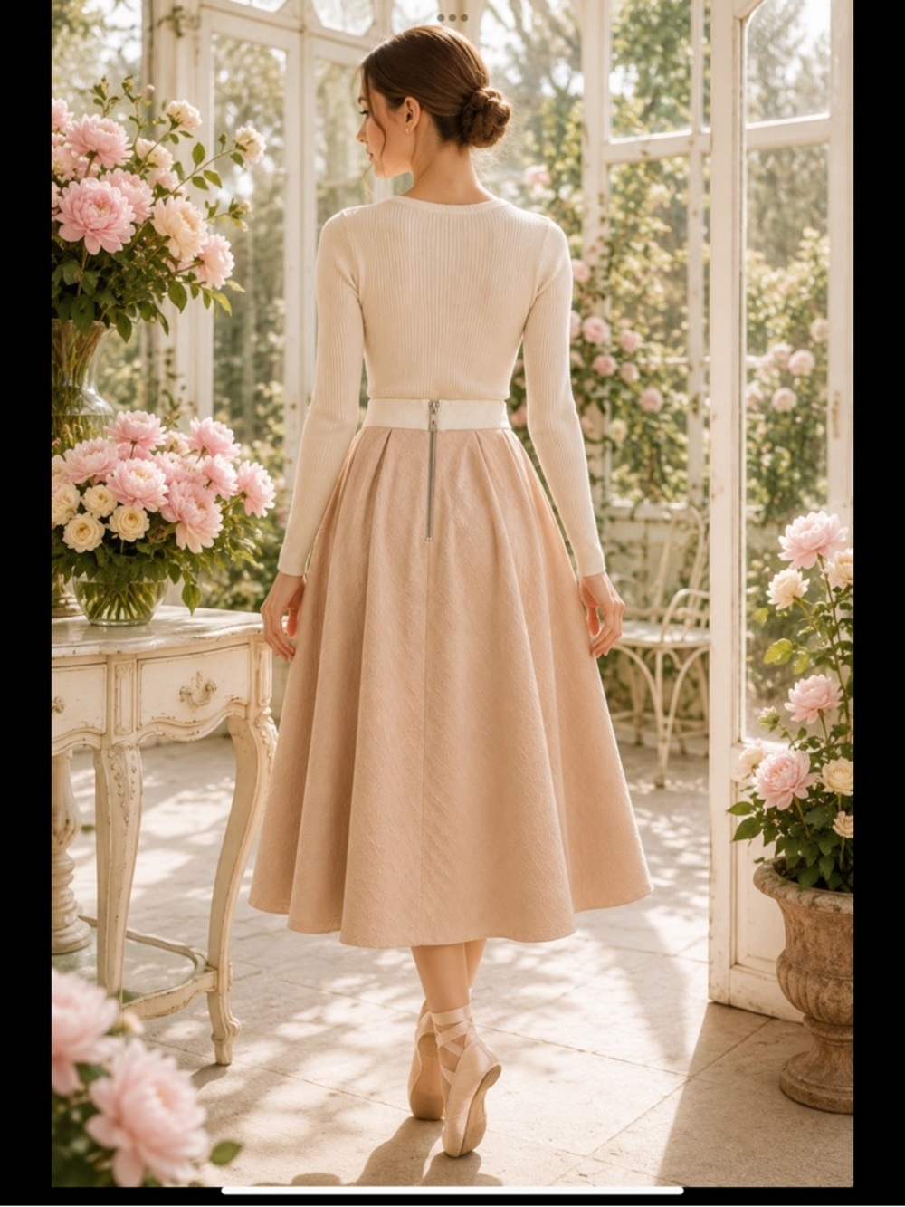Soft Balletcore Textured Circle Skirt | Blush & Ivory Full Midi Skirt Pockets XS - Picture 6 of 16